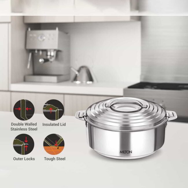 MILTON Galaxia Double Walled Stainless Steel Casserole, 7.5 litres, Silver - Image 3