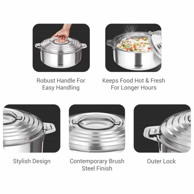 MILTON Galaxia Double Walled Stainless Steel Casserole, 7.5 litres, Silver - Image 5