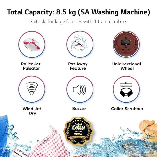LG 8.5 kg 5 Star Semi-Automatic Top Load Washing Machine - Image 4