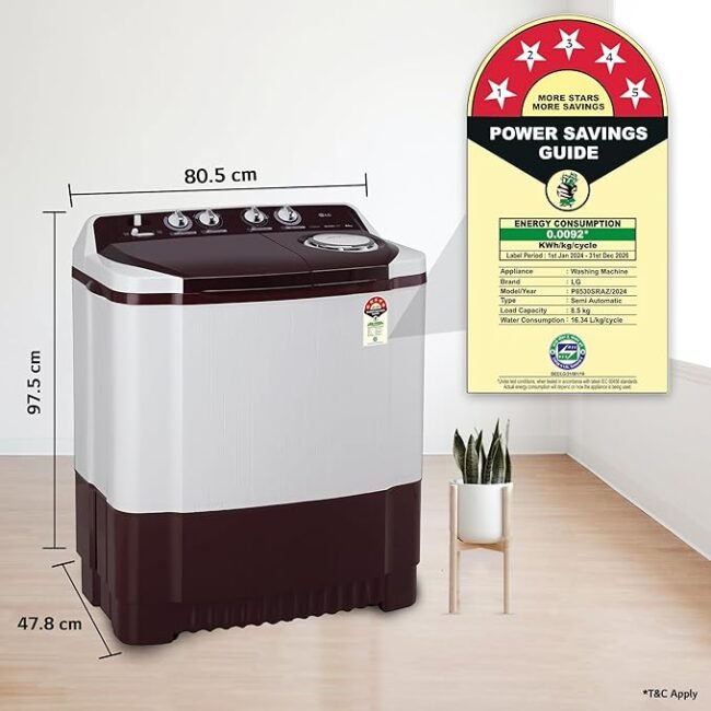 LG 8.5 kg 5 Star Semi-Automatic Top Load Washing Machine - Image 3